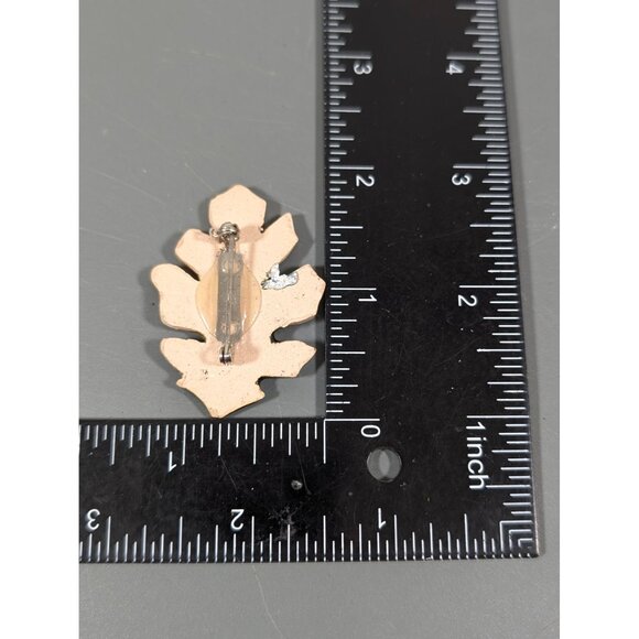 Artisan Green Ceramic Oak Leaf Pin Brooch Fall Autumn - Picture 4 of 4